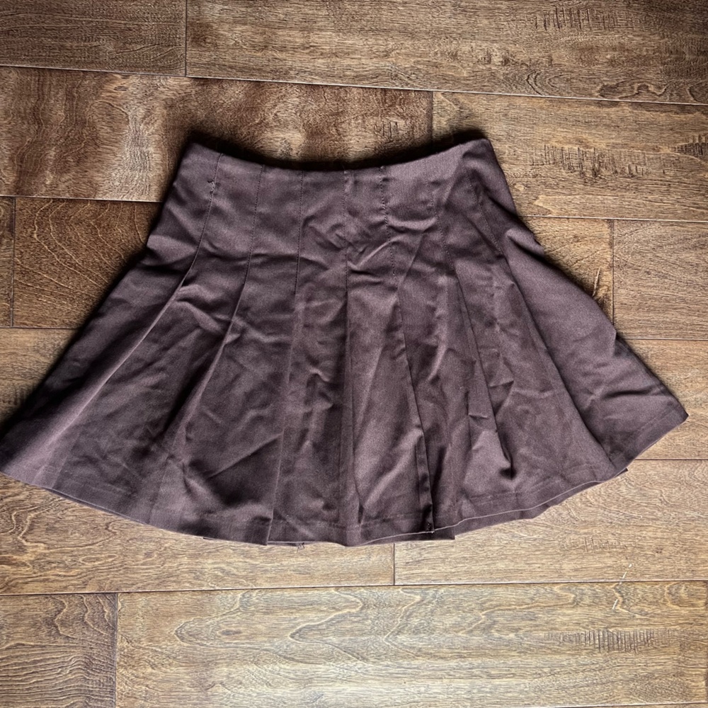 H&M Brown Pleated Skater Mini Skirt